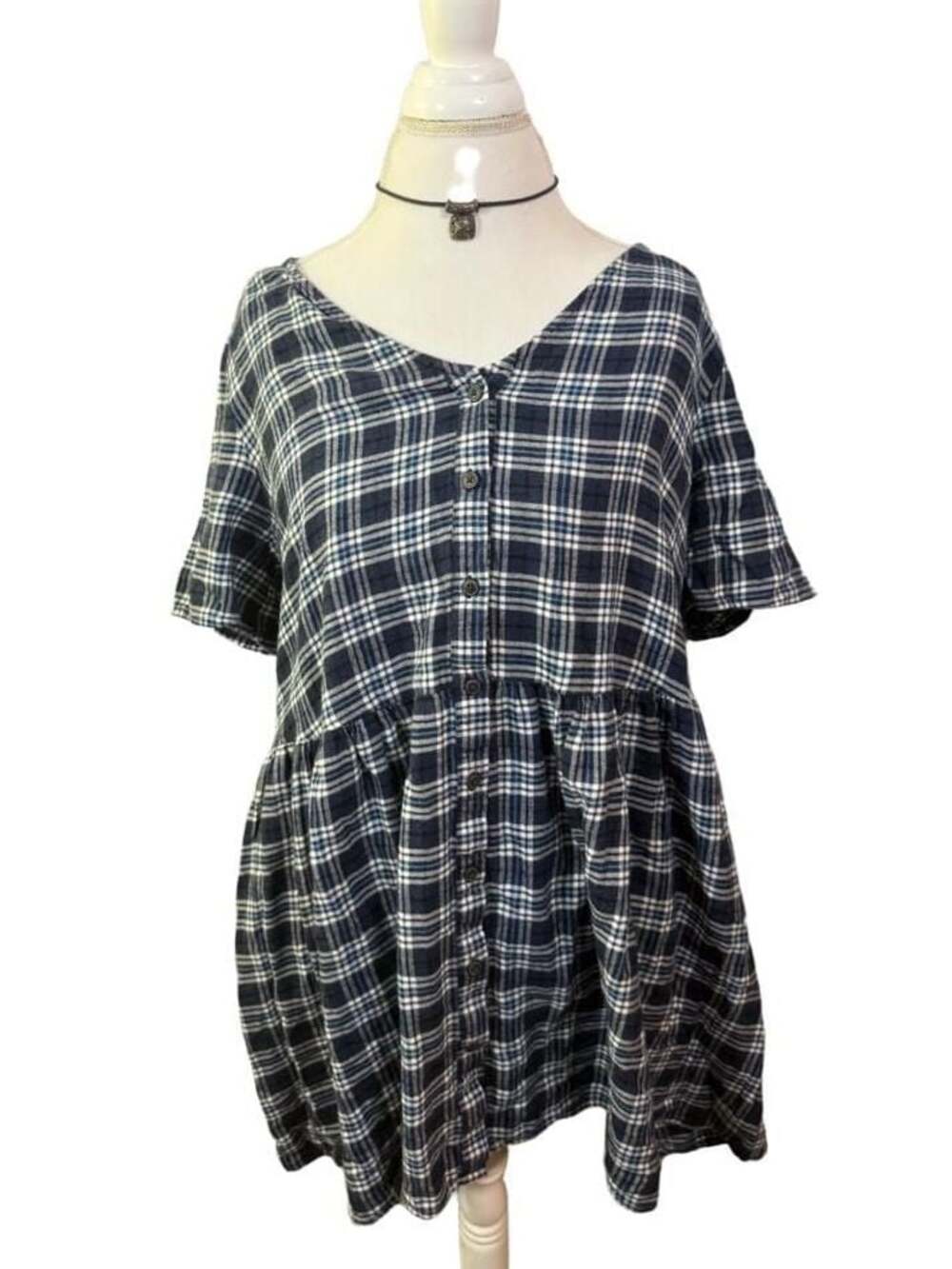 Wild Fable Blue Plaid Babydoll Dress Size L